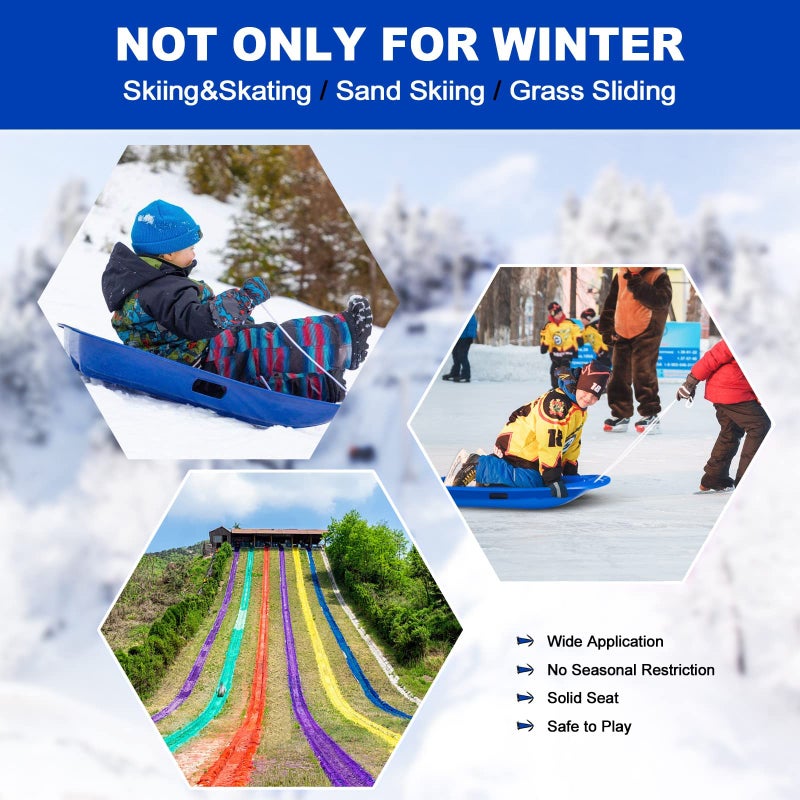 AGPTEK 35 Inch Durable Downhill Sprinter Toboggan Snow Sled for Boys Girls Adults with Built-in Handles and Pulling Rope - Image 4